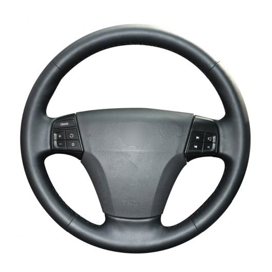 AL 手縫い ブラック PUレザー ステアリング ホイール カバー 適用: ボルボ S40 2006-2012 V50 2005-2011 ブラック糸〜グレー糸 AL-EE-8077
