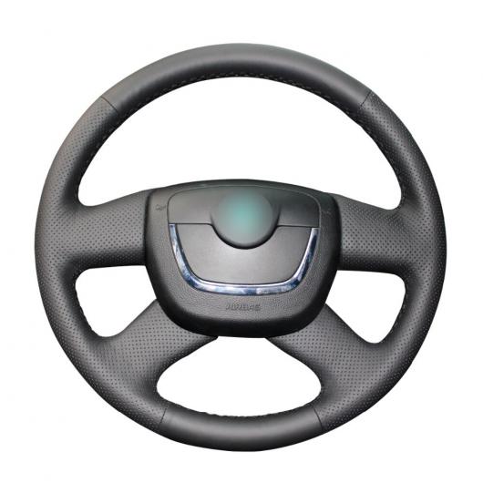 AL 手縫い ブラック PUレザー ステアリング ホイール カバー 適用: シュコダ オクタヴィア 2009-2013 シティゴー 2011-2012 ルームスター ファビア ブラック糸〜グレー糸 AL-EE-8079