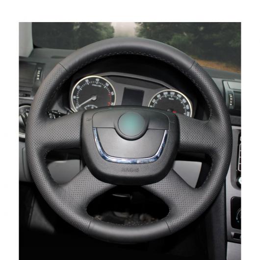 AL 手縫い ブラック PUレザー ステアリング ホイール カバー 適用: シュコダ オクタヴィア 2009-2013 シティゴー 2011-2012 ルームスター ファビア ブラック糸〜グレー糸 AL-EE-8079_4