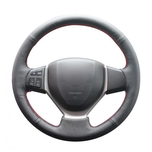 AL 手縫い ブラック PUレザー ステアリング ホイール カバー 適用: スズキ セレリオ Sクロス SX4 2013 2014 スズキ ビターラ 2015 ブラック糸〜グレー糸 AL-EE-8100