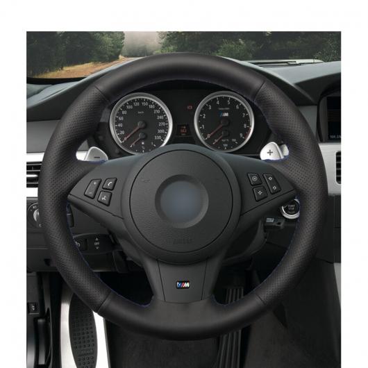AL 手縫い ブラック PUレザー ステアリング ホイール カバー 適用: BMW E60 E63 E64 カブリオ M6 2005-2010 ブラック糸〜グレー糸 AL-EE-8329_4