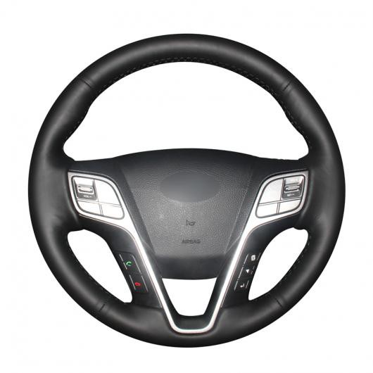 AL 手縫い ブラック PUレザー ステアリング ホイール カバー ラップ 適用: ヒュンダイ サンタフェ 2013-2018 IX45 2013 2014 2015 2016 ブラック糸〜グレー糸 AL-EE-8366の通販は