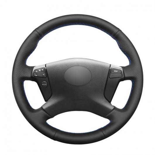 AL 手縫い ブラック PUレザー ステアリング ホイール カバー 適用: トヨタ アベンシス 2003-2007 ブラック糸〜グレー糸 AL-EE-8415