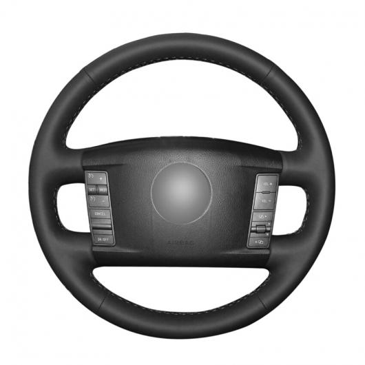 AL ブラック PUレザー 手縫い ラップ ステアリング ホイール カバー 適用: フォルクスワーゲン VW フェートン 2004-2010 ブラック糸〜グレー糸 AL-EE-8502