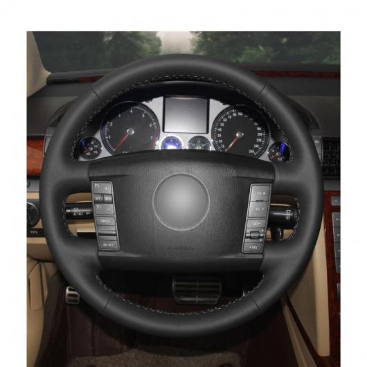 AL ブラック PUレザー 手縫い ラップ ステアリング ホイール カバー 適用: フォルクスワーゲン VW フェートン 2004-2010 ブラック糸〜グレー糸 AL-EE-8502_4