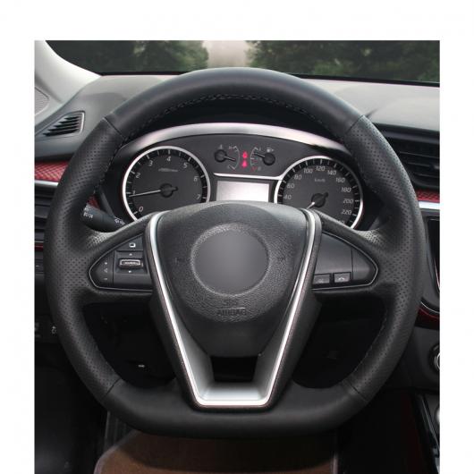 AL 手縫い ブラック PUレザー 滑り止め ステアリング ホイール カバー 適用: 日産 ラニア 2015-2018 マキシマ 2016-2018 ブラック糸〜グレー糸 AL-EE-8528_4
