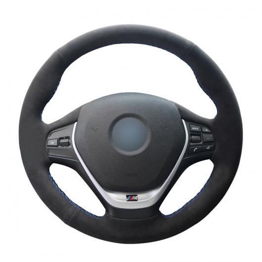 手縫い ブラック スウェード ステアリング ホイール カバー 適用: BMW F20 2012-2018 F45 2014-2018 F30 F31 F34 2013-2017 F32 ブラック糸〜ブルー糸 AL-EE-8547 AL
