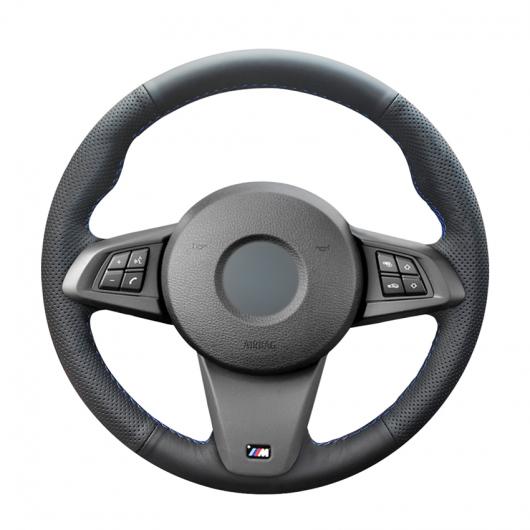 AL 手縫い ブラック PUレザー ステアリング ホイール カバー 適用: BMW Z4 2009 2010 2011 2012 2013 2014 ブラック糸〜グレー糸 AL-EE-8550