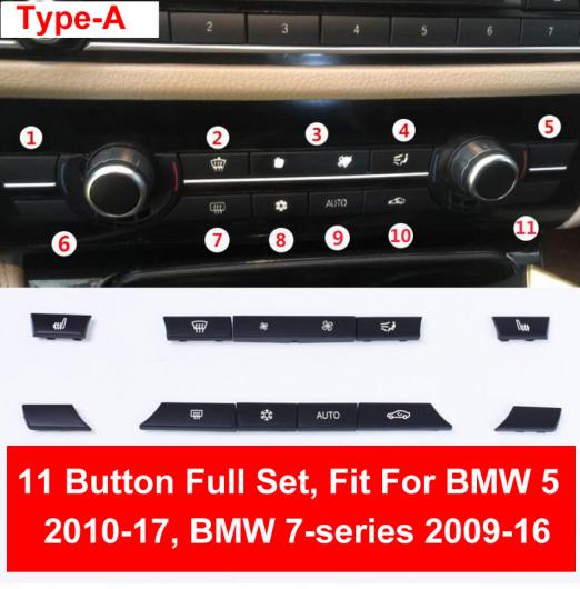 ブラック ABS エア コンディション オート ボタン スパンコール 装飾 カバー トリム ステッカー 適用: BMW F10 F18 F35 520 523 525 730 740 シルバー〜スモール シルバー オート AL-EE-9017 AL