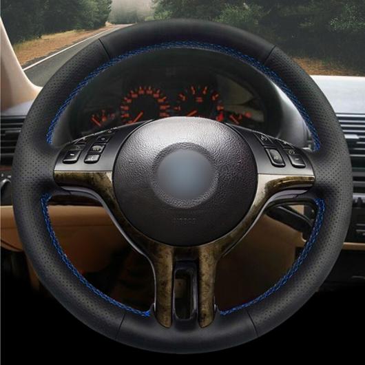 ステアリングホイールカバー 編み上げタイプ PUレザー 適用: BMW 3シリーズ E46 2000-2005 5シリーズ E39 2000-2003 E53 X5 1999 ブラック 糸〜グレー 糸 AL-FF-0465 AL_2