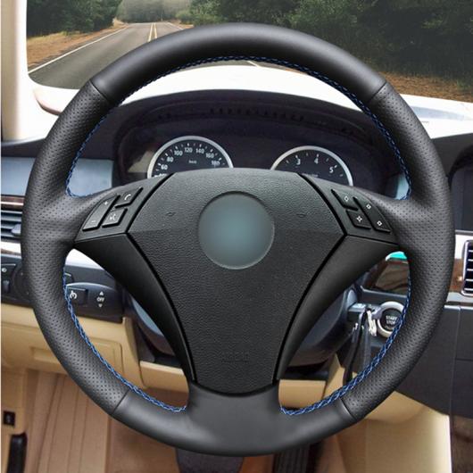 ステアリングホイールカバー 編み上げタイプ カーフスキン レザー 適用: BMW E60 E61 520I 520LI 523 523 523LI 525 525I 530 530I 535 545I ブラック 糸〜グレー 糸 AL-FF-0554 AL