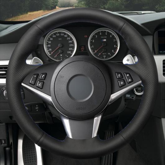 ステアリングホイールカバー 編み上げタイプ 人工レザー 適用: BMW E60 530D 545I 550I E61 ツーリング 2005-2009 E63 E64 630I 645CI 65 ブラック 糸〜グレー 糸 AL-FF-0620 AL