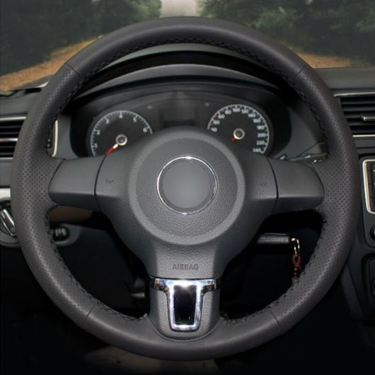 ステアリングホイールカバー 編み上げタイプ ブラック 人工レザー ラップ 適用: フォルクスワーゲン ゴルフ 6 MK6 VW ポロ MK5 2010 2011 2012 2013 ブラック 糸〜グレー 糸 AL-FF-0631 AL