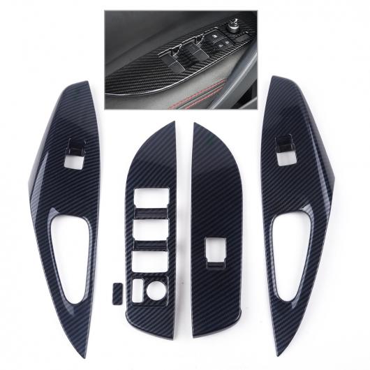 4ピース カーボンファイバー スタイル ドア アームレスト ウインドウ スイッチ カバー トリム フレーム モールディング 適用: トヨタ カローラ ハッチバック 2019 AL-FF-6625 AL