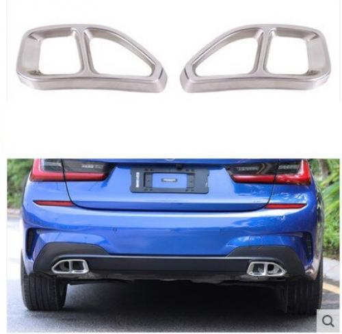 ステンレス スチール エキゾースト パイプ テール スロート トリム 適用: BMW 3シリーズ G20 G28 325 2019 2020 ブラック・シルバー AL-II-0239 AL_2