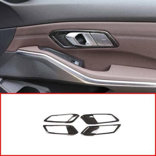 ABS クローム カーボンファイバー インテリア ドア ハンドル フレーム トリム 適用: BMW G20 G28 325 3シリーズ 2019 2020 左ハンドル車 4ピース シルバー・カーボンファイバー AL-II-0283 AL
