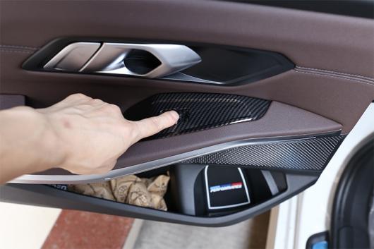 適用: BMW 3シリーズ G20 2019 2020 インナー ドア アームレスト ウインドウ リフト ボタン パネル カバー トリム ABS カーボン 調/シルバー クローム 4ピース カーボン 調 AL-II-0307 AL_3