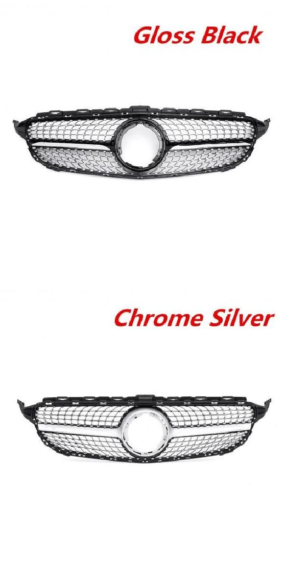 W205 グリル スタイル フロント バンパー メッシュ 適用: メルセデス ベンツ C クラス C200 C300 C250 2019 + ブラック・シルバー AL-II-3416 AL