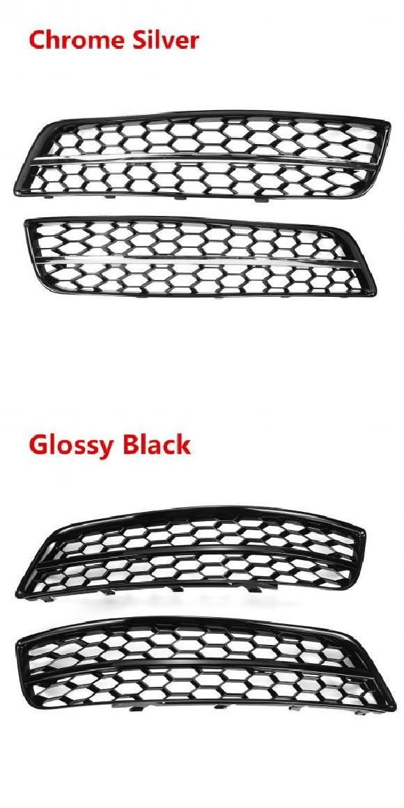 A ペア ハニカム フロント バンパー フォグライト カバー グリル 適用: アウディ/AUDI A3 8P 2009-2013 8P0807682J 8P0807681AA クロムシルバー・ピアノブラック AL-II-3609 AL