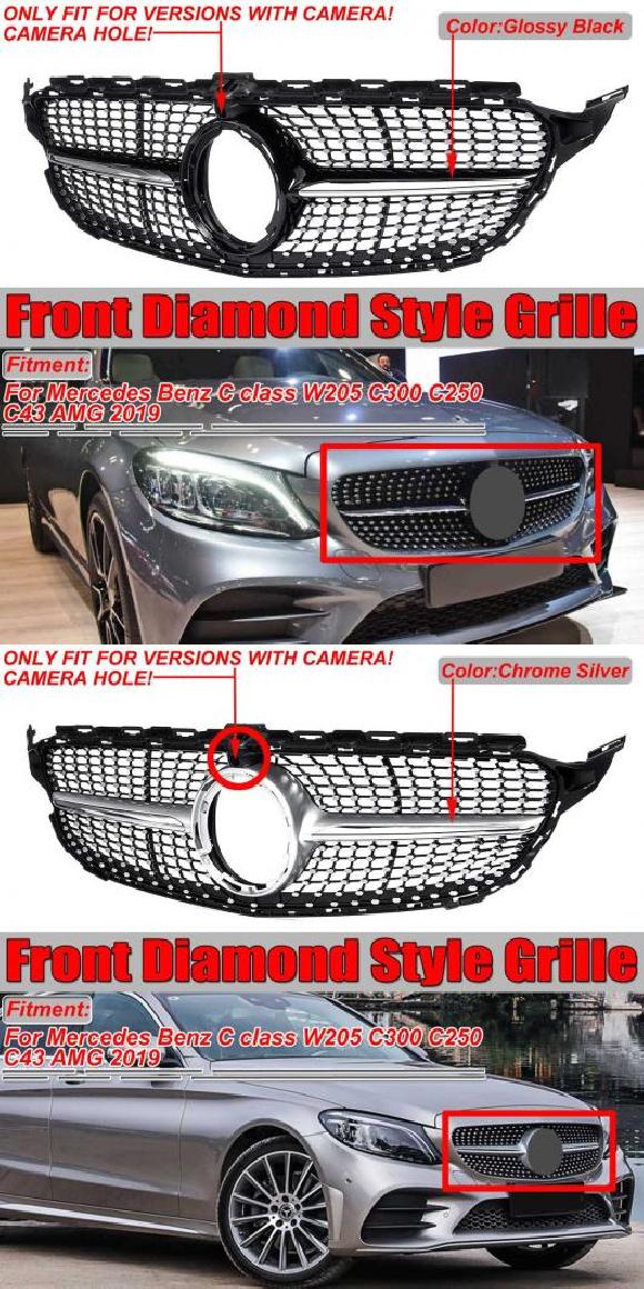2019 W205 グリル フロント バンパー 適用: メルセデス ベンツ C クラス W205 C300 C250 C43 AMG 2019 カメラ ブラック・シルバー AL-II-の通販は