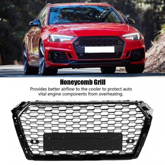 適用: フロント スポーツ HEX メッシュ ハニカム フード グリル 光沢ブラック アウディ/AUDI A4/S4 B9 2017-2018 エンブレムなし AL-JJ-0189 AL