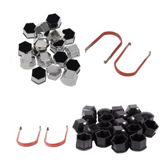 AL 40個 17mm プラスチック キャップ ボルト カバー ナット 合金 ホイール 適用: シュコダ メルセデス BMW シルバー & ブラック シルバー ブラック AL-JJ-3524