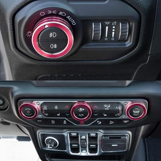 AL 4ピース ヘッドライト＆O エアコン ボタン カバー 装飾 トリム 適用: 2018 2019 ジープ/JEEP ラングラー JL JLU レッド AL-JJ-6077_2