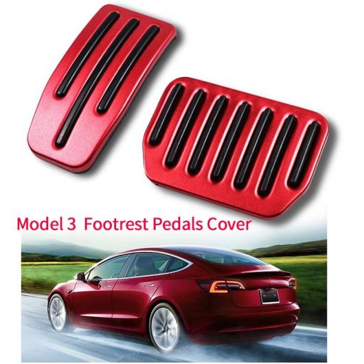 2ピース オート アルミニウム 合金 フットレスト ペダル カバー 適用: テスラ/TESLA モデル 3 アンチ-スリップ アクセル ブレーキ フット ペダル レッド AL-JJ-6326 AL