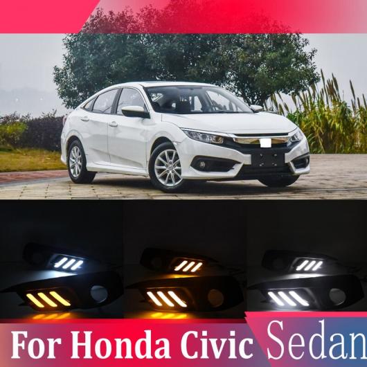 2ピース DRL ライト ランプ 適用: ホンダ シビック セダン 2016-2018 LED フォグランプ 6000K ホワイト ターン イエロー ブルー AL-KK-0542 AL