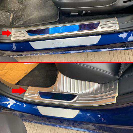 適用: テスラ/TESLA モデル 3 2017 2018 2019 ステンレス スチール インナー インサイド ドア シル パネル スカッフ プレート キック スの通販は