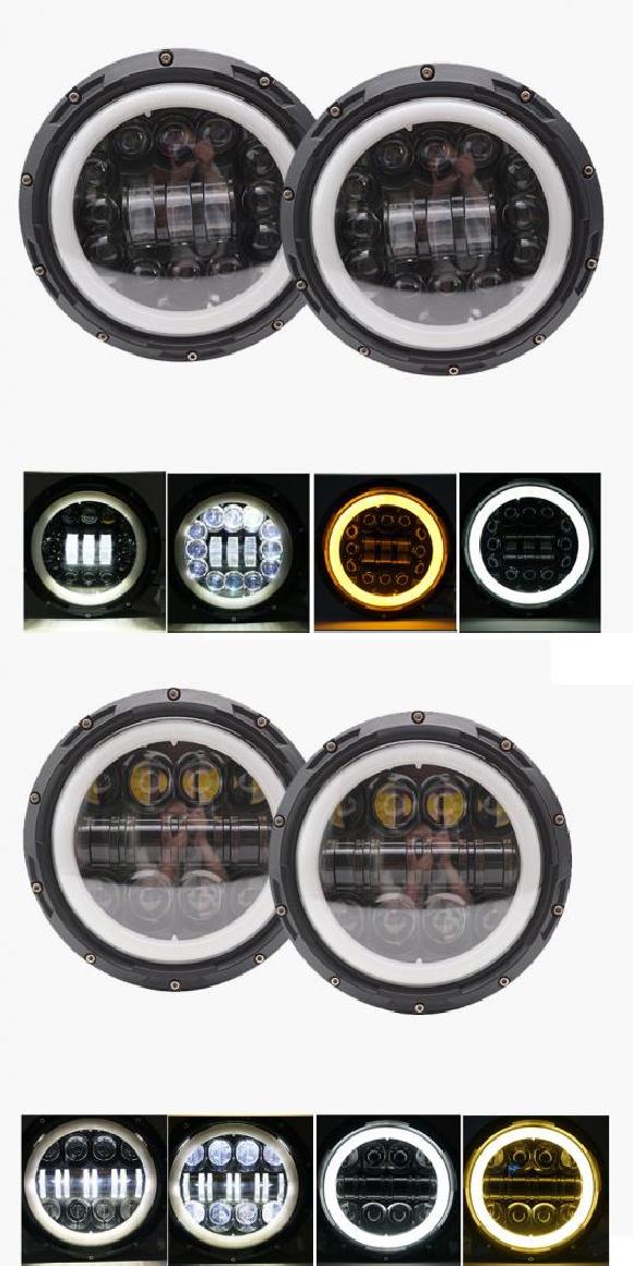 1ペア ランニング ライト 75W LED H4 7インチ エンジェルアイ H4 LED ヘッドライト 適用: ラーダ/LADA ニーヴァ 4X4 UAZ ハンター 2ピース ブラック 90W・2ピース ブラック 80W AL-KK-2506 AL