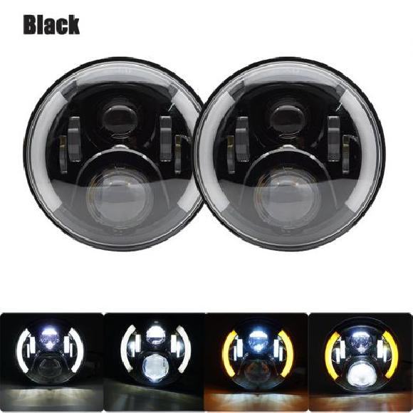 1ペア ランニング ライト 60W LED H4 7インチ エンジェルアイ H4 LED ヘッドライト 適用: ラーダ/LADA ニーヴァ 4X4 UAZ ハンター ハマー 2ピース ブラック 60W AL-KK-2507 AL