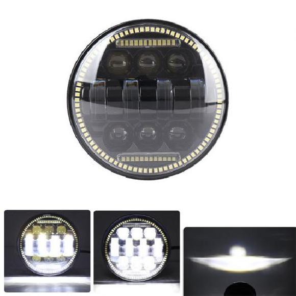 5.75インチ オートバイ プロジェクター LED ヘッドライト イカリング ホワイト DRL エンジェル アイ ヘッドランプ 適用: ダイナ スポーツスター ソフテイル 1ピース 66W ブラック AL-KK-2544 2輪 AL