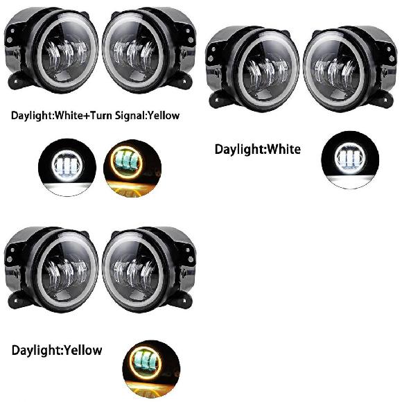 2ピース 4インチ ラウンド フォグ ランプ 適用: ジープ/JEEP ラングラー JK TJ LJ LED フォグライト 30W ハロ ホワイト DRL + アンバー ホワイト イエロー〜イエロー HALO AL-KK-2633 AL 22,790円