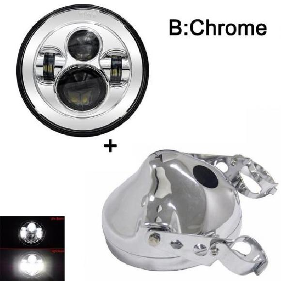 7インチ 80W ドット オートバイ ヘッドランプ エンジェル アイ LED ヘッドライト 7インチ シェル ハウジング ヘッドライト ブラケット 1セット 40W クローム AL-KK-2649 2輪 AL