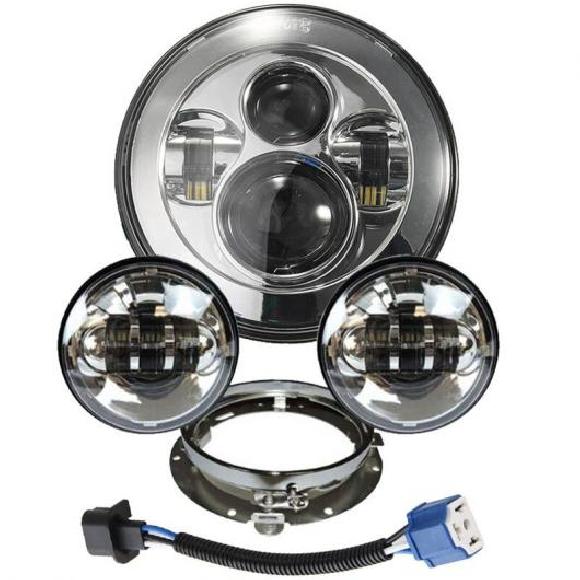 7 LED プロジェクター 883 ヘッドライト + 4 1/2 パッシング ライト 適用: ツーリング エレクトラ グライド ブラック 7インチ LED クロームセット AL-KK-2769 2輪 ALの通販は