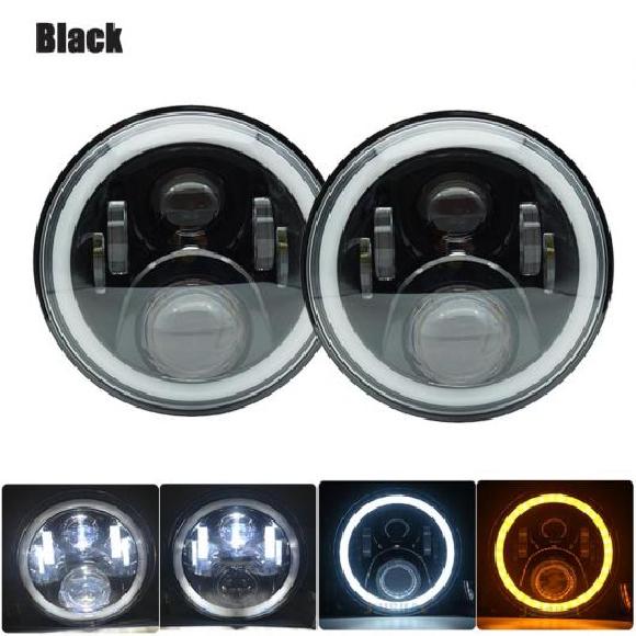 1ペア 7インチ DRL LED ヘッドランプ イカリング アングル アイ ヘッド