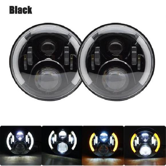 7インチ ラウンド LED ヘッドライト エンジェル アイ ターン シグナル ライト 適用: ハマー/HUMMER ヘッドライト 適用: ジープ/JEEP ラングラー JK 適用: ラーダ/LADA 60W ブラック AL-KK-2822 AL