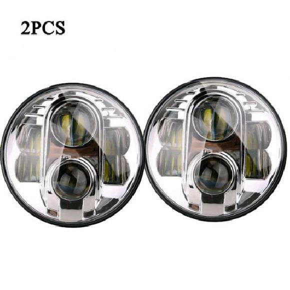 7インチ 80W LED ヘッドライト H4 オートバイ ヘッドライト 7 ラウンド ヘッドランプ ハイ ロー ビーム 適用: ディフェンダー ラーダ/LADA 4X4 ランド ローバー/ROVER クローム 2ピース AL-KK-2876 AL