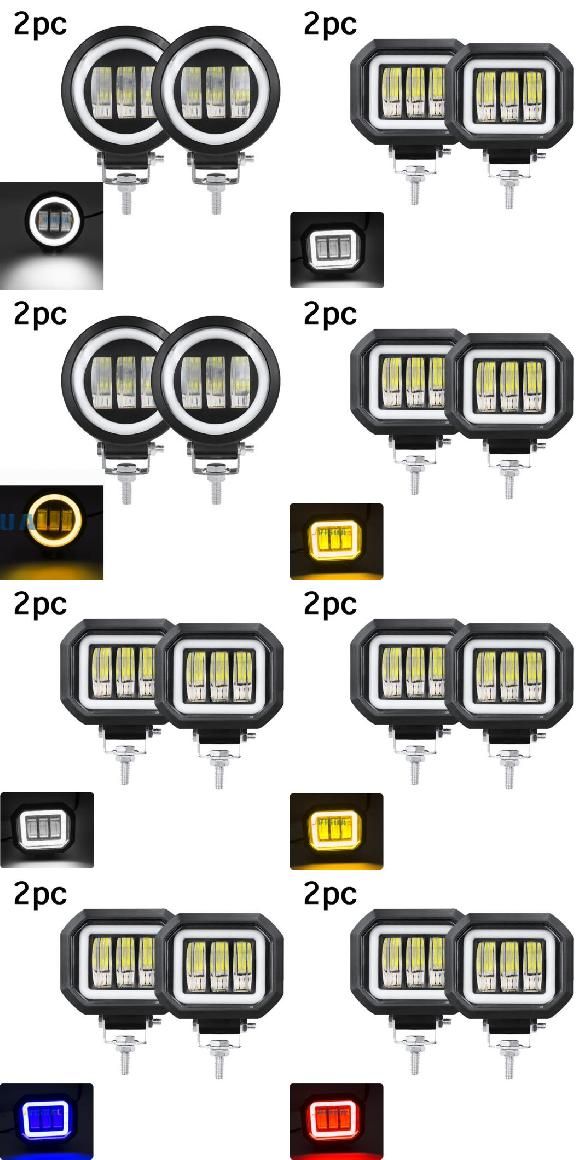 ヘッドライト5インチ ラウンド スクエア LED ワーク ライト エンジェルアイ ライト バー スポット ライト オフロード オートバイ ボート LED 2ピース ホワイト〜2ピース イエロー AL-KK-2891 AL