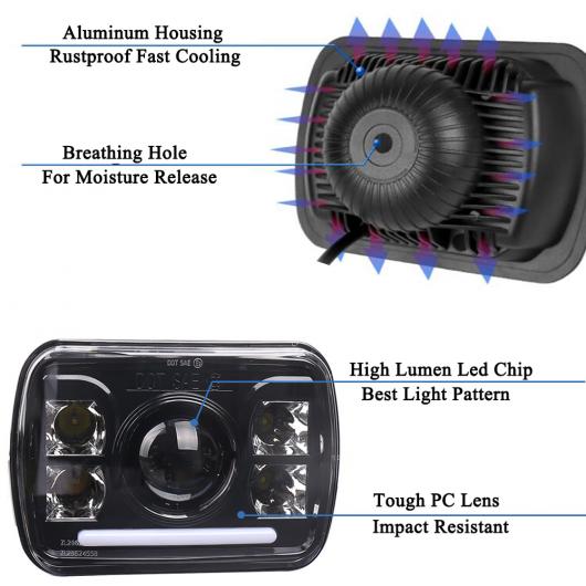 120W 5X7 LED ヘッドライト 7X6 LED シールド ヘッドランプ ホワイト デイタイムランニングライト 適用: ジープ/JEEP チェロキー/CHEROKEE GMC サバナ 2ピース LED ヘッドライト AL-KK-2901 AL_4