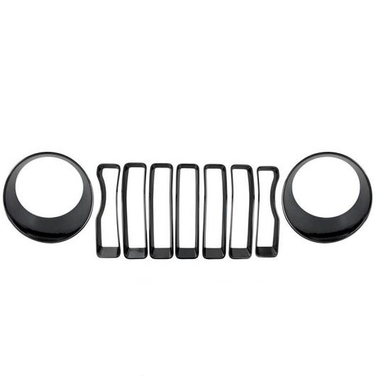 ABS 光沢ブラック フロント メッシュ グリル + ヘッドライト トリム カバー 適用: ジープ/JEEP ラングラー JL 2018 2019 アクセサリー AL-KK-4022 AL_1