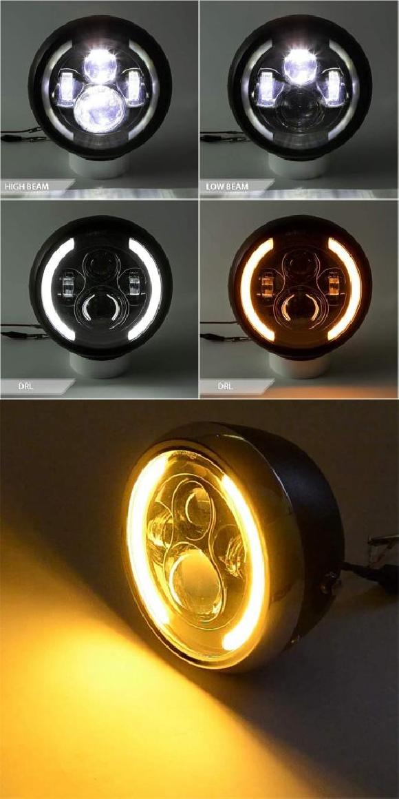 7.5インチ ユニバーサル ラウンド オートバイ LED ヘッドライト レトロ オートバイ ヘッドライト ブラック・シルバー×ブラック AL-KK-5239 2輪 AL 12,369円