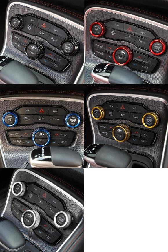 AL 3ピース アルミニウム 合金 エアコン/オーディオ スイッチ ノブ 装飾 リング 適用: ダッジ/DODGE チャレンジャー 2015+ ブラック〜シルバー AL-KK-6929