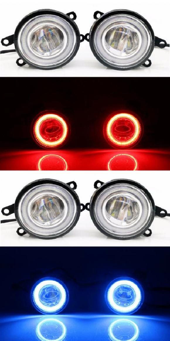 2in1 LED エンジェルアイ DRL 3色 カットラインレンズ フォグランプ 適用: プジョー/PEUGEOT 107 PN PM 2012 2013 2014 レッド エンジェルアイ・ブルー エンジェルアイ AL-KK-8386 AL