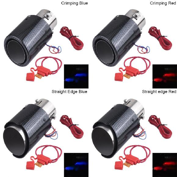 ユニバーサル エキゾースト チップ マフラー パイプ LED レッド ブルー ライト シングル アウトレット エキゾースト パイプ テール スロート タイプ1〜タイプ4 AL-LL-1089 AL