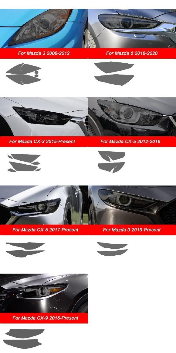 2ピース ヘッドライト スモーク調 ブラック 保護 フィルム フロント ライト TPU ステッカー 適用: MAZDA3 6 CX-3 CX-5 CX-9 アクセサリー MAZDA3 08-12〜CX-9 2016- AL-LL-1308 AL