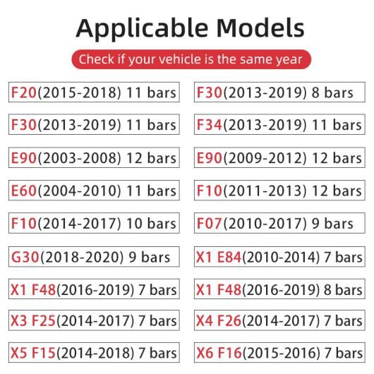 AL 3ピース フロント グリル トリム ストリップ ステッカー 適用: BMW E90 E60 F10 F20 F30 F34 G30 X1 E84 F48 X3 F25 X5 F15 16 X6シリーズ 1 3 アクセサリー E90 03-08 12バー AL-LL-1311の通販は