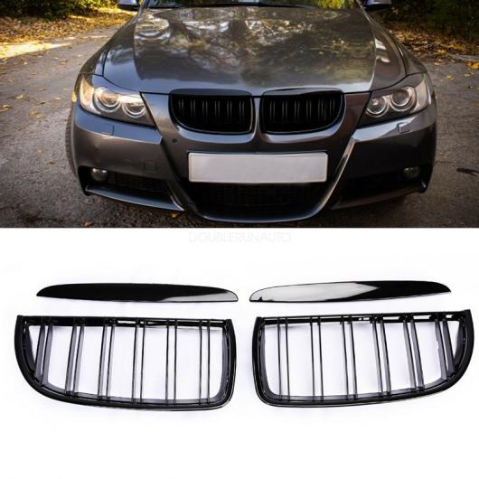 フロント グリル フード グリル-ダブル ライン 適用: BMW E90 323i 328i 335i 330i 325i 3 -シリーズ 2005-2008 光沢ブラック ブライトブラック AL-LL-1350 AL_2