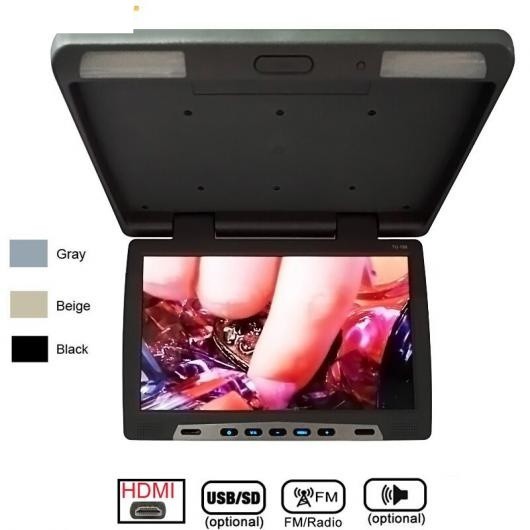 バス 15.6インチ ルーフ マウント LCD モニター フリップ ダウン LCD モニター 適用: DVD HDMI/MP5/FM/スピーカー ブラック〜ベージュ AL